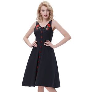 Small black rose rockabilly dress